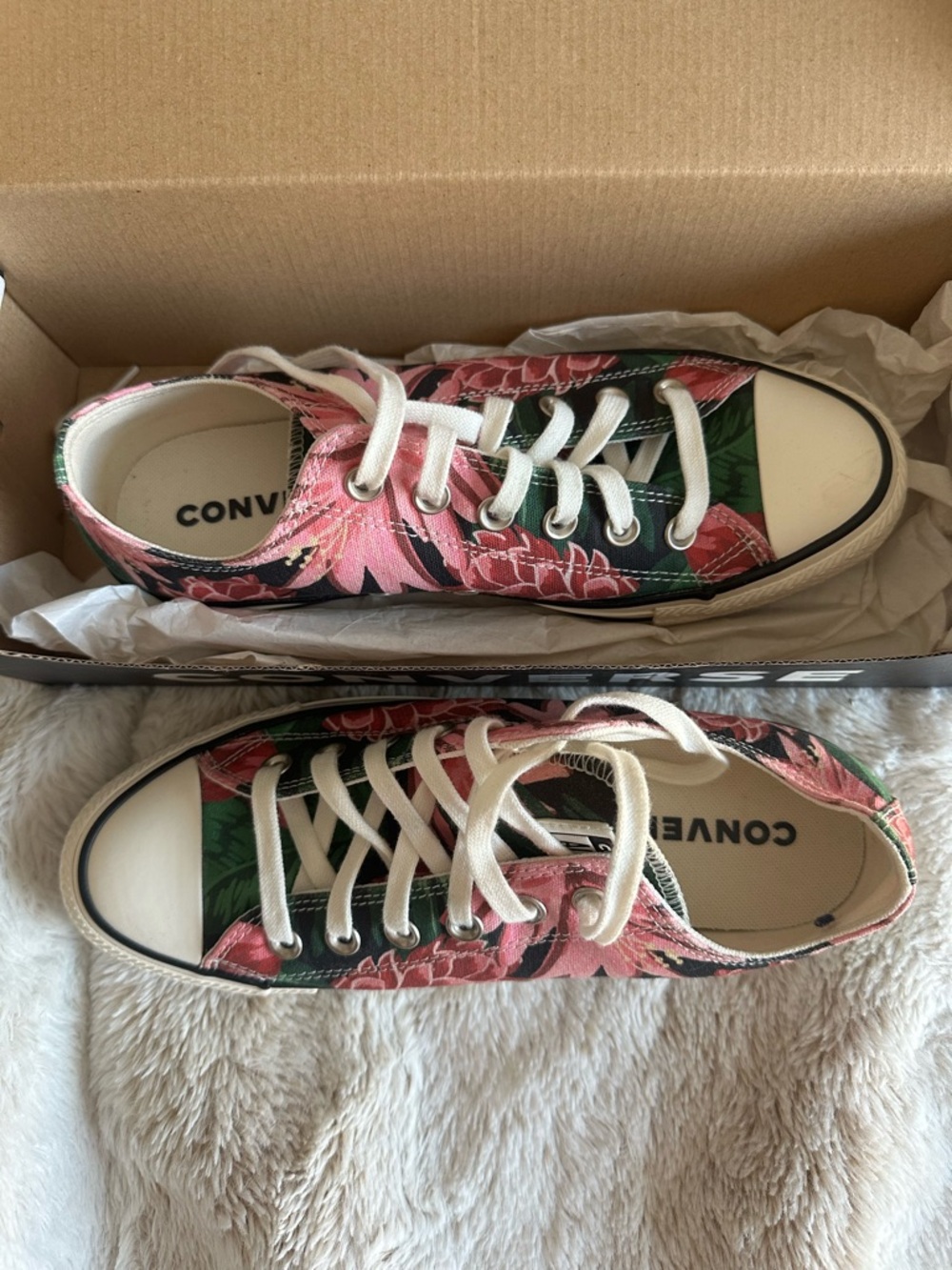 Converse Low Top Sneakers — Pink Floral with Green Foliage